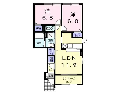 ジュノ I(2LDK/1階)の間取り写真