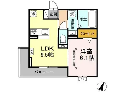 プール リアン(1LDK/1階)の間取り写真