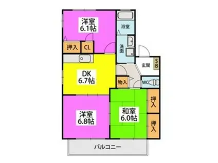 フラワーポテト正弥II(3DK/2階)の間取り写真