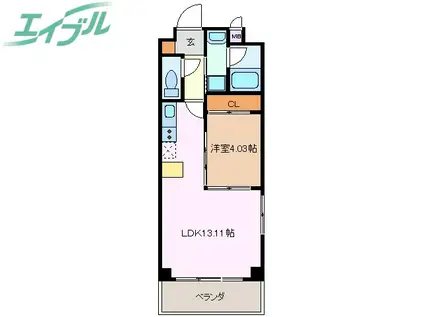 ASレジデンス四日市(1LDK/2階)の間取り写真