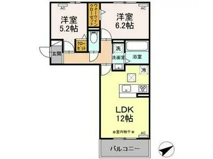 GRAND D-ROOM浄水 N棟(2LDK/1階)の間取り写真