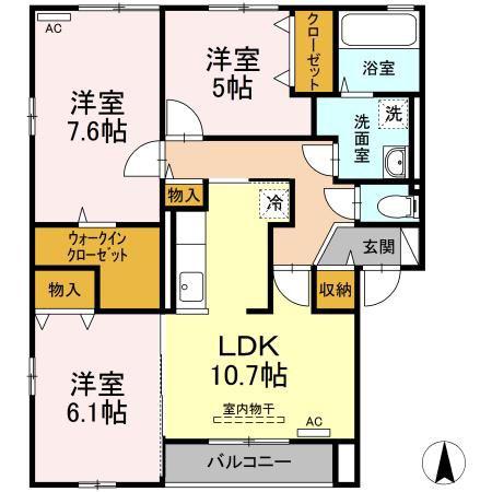ジュエル・ルビー(3LDK/2階)の間取り写真