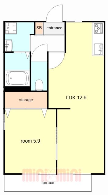 セジュール中田I(1LDK/1階)の間取り写真