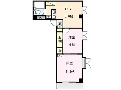 コーポKEN(2DK/4階)の間取り写真