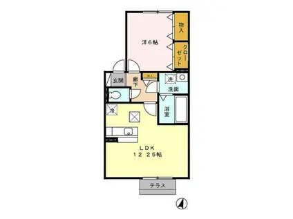 ホワイティ(1LDK/1階)の間取り写真