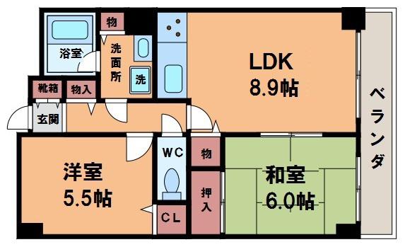 ボンホワイエ 帝塚山(2LDK/3階)の間取り写真
