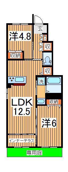つくばエクスプレス 柏の葉キャンパス駅 徒歩18分 2階建 築1年(2LDK/1階)の間取り写真