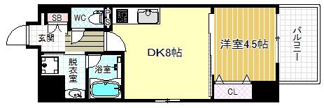グランディール鷺洲(1DK/5階)の間取り写真