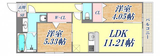 アリビオ南武庫之荘(2LDK/3階)の間取り写真