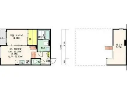 MERVEILLE(1LDK/2階)の間取り写真