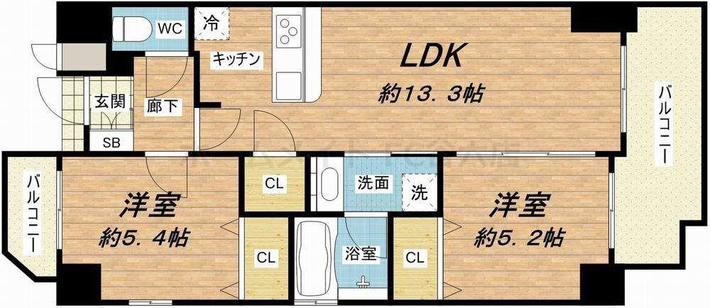 エステムコート谷町四丁目(2LDK/3階)の間取り写真