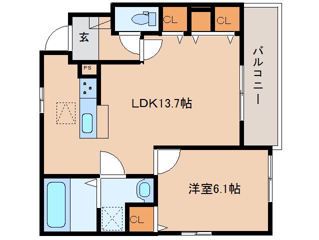 ルナ ハイツII(1LDK/1階)の間取り写真