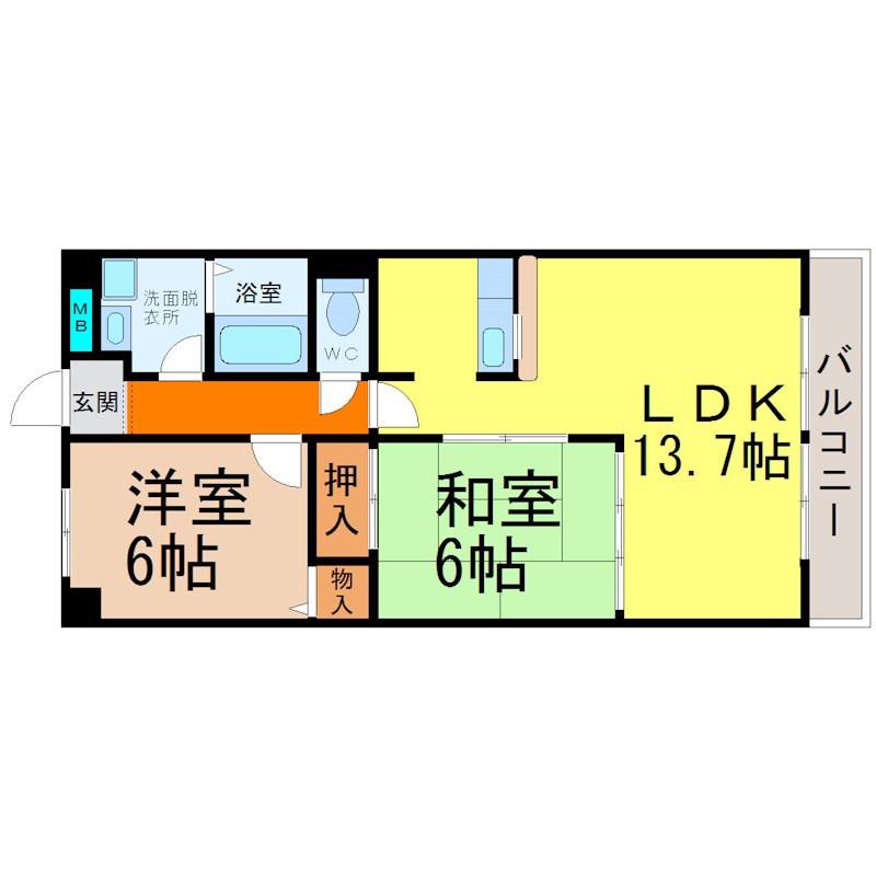 シェソワ駒方(2LDK/4階)の間取り写真