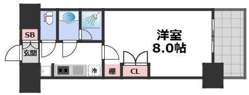 ザ・パークハビオ谷町六丁目テラス(1K/8階)の間取り写真