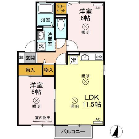 ペガサスB棟(2LDK/2階)の間取り写真