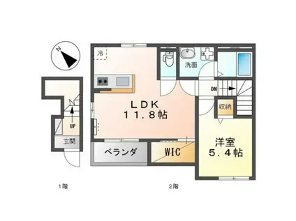 カーム蟹原(1LDK/2階)の間取り写真