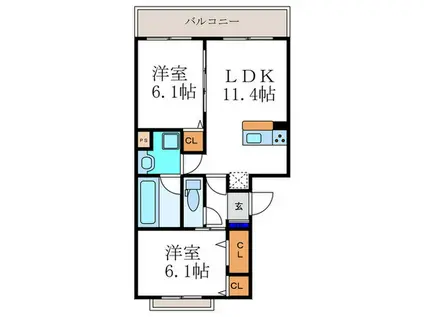 グランソレイユ西院(2LDK/1階)の間取り写真