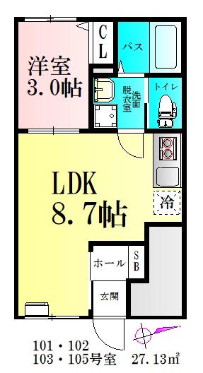 CLOUDNINE台原(1LDK/1階)の間取り写真
