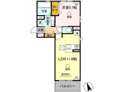 アレシア(1LDK/1階)の間取り写真