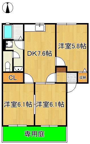 ヴェルエポック芦屋(3DK/1階)の間取り写真