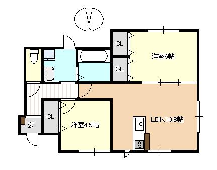 桜井市谷アパート(2LDK/1階)の間取り写真