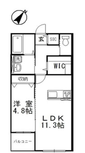 エスポワールI(1LDK/1階)の間取り写真