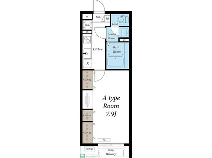 リブリARH(1K/1階)の間取り写真