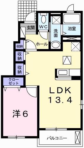 キャッスル・ミニヨン(1LDK/1階)の間取り写真