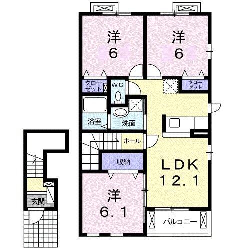 クラール元山K(3LDK/2階)の間取り写真