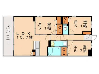 プレア次郎丸 C棟(3LDK/3階)の間取り写真