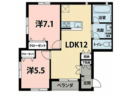 シャンス東寺尾中台2(2LDK/1階)の間取り写真