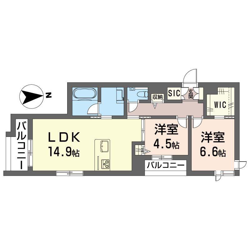 グレイッシュフジシマ(2LDK/2階)の間取り写真