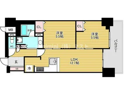 プレサンス ロジェ 難波 GRAND ウエスト(2LDK/4階)の間取り写真