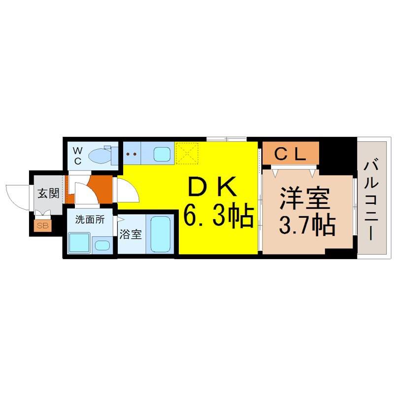 エスリードレジデンス東別院マークス(1DK/12階)の間取り写真