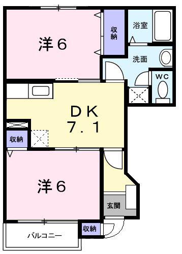 ソレアード(2DK/1階)の間取り写真