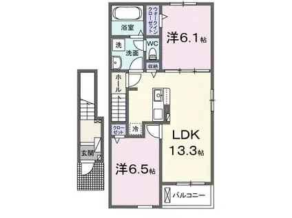 ヴィラ・グレイスフル(2LDK/2階)の間取り写真