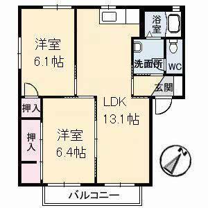 ハミングバード D棟(2LDK/1階)の間取り写真