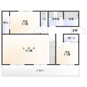 ドムス東長岡 B(2LDK/4階)の間取り写真