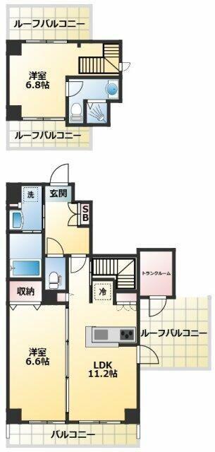 メゾン ハギV(2LDK/4階)の間取り写真