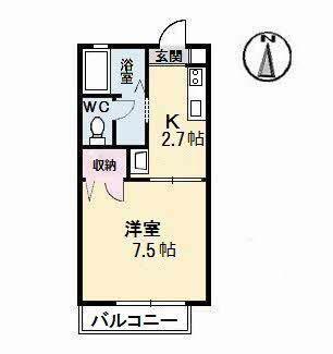 ディアエスタB棟(1K/1階)の間取り写真