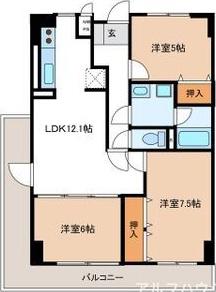 朝日プラザ可児(3LDK/3階)の間取り写真