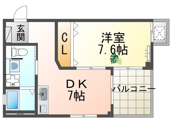 メゾンドシュシュ立花(1DK/4階)の間取り写真