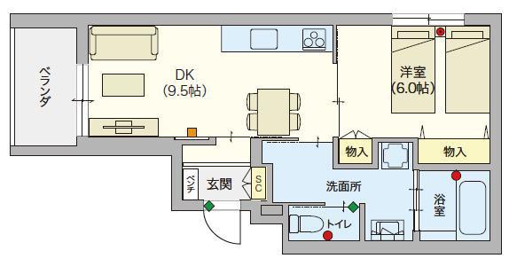 ヘーベルVILLAGE 南林間 サンボナール(1DK/2階)の間取り写真