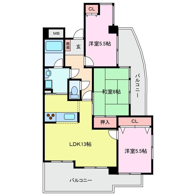 グランメール勝田II(3LDK/2階)の間取り写真