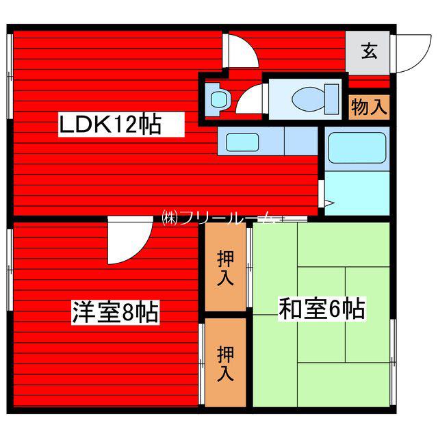 北山荘(2LDK/3階)の間取り写真