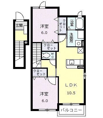 アウローラSI(2LDK/2階)の間取り写真