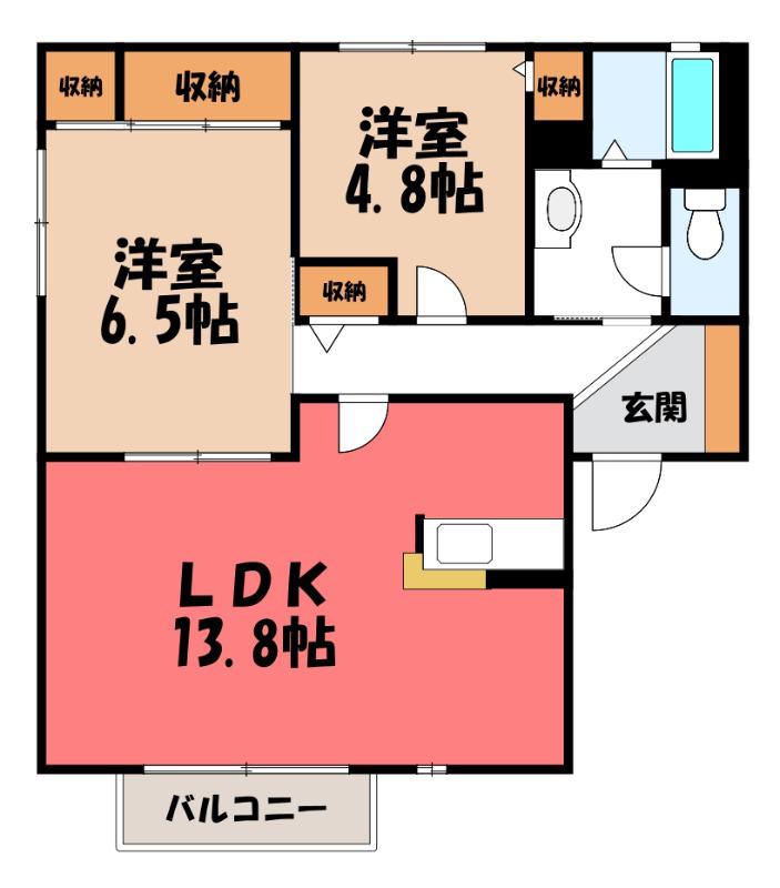 カーサグランデB(2LDK/1階)の間取り写真