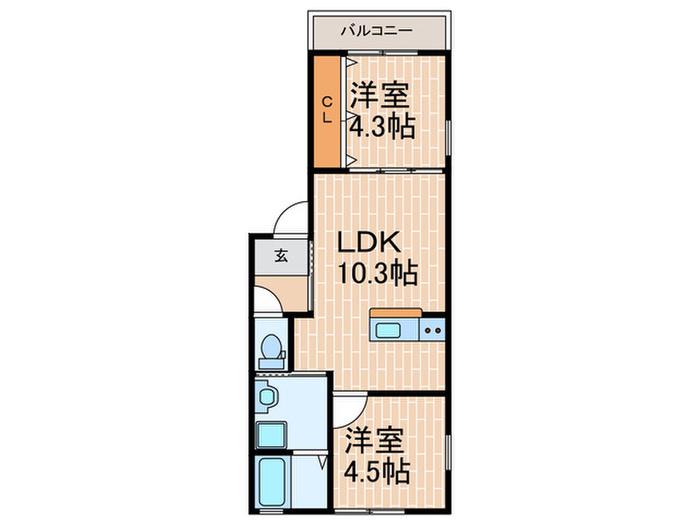 ウエスト魚住III(2LDK/2階)の間取り写真