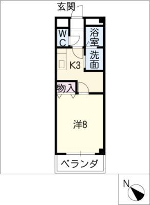 ブランシェ B棟(1K/3階)の間取り写真