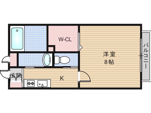 カーム東住吉(1K/2階)の間取り写真